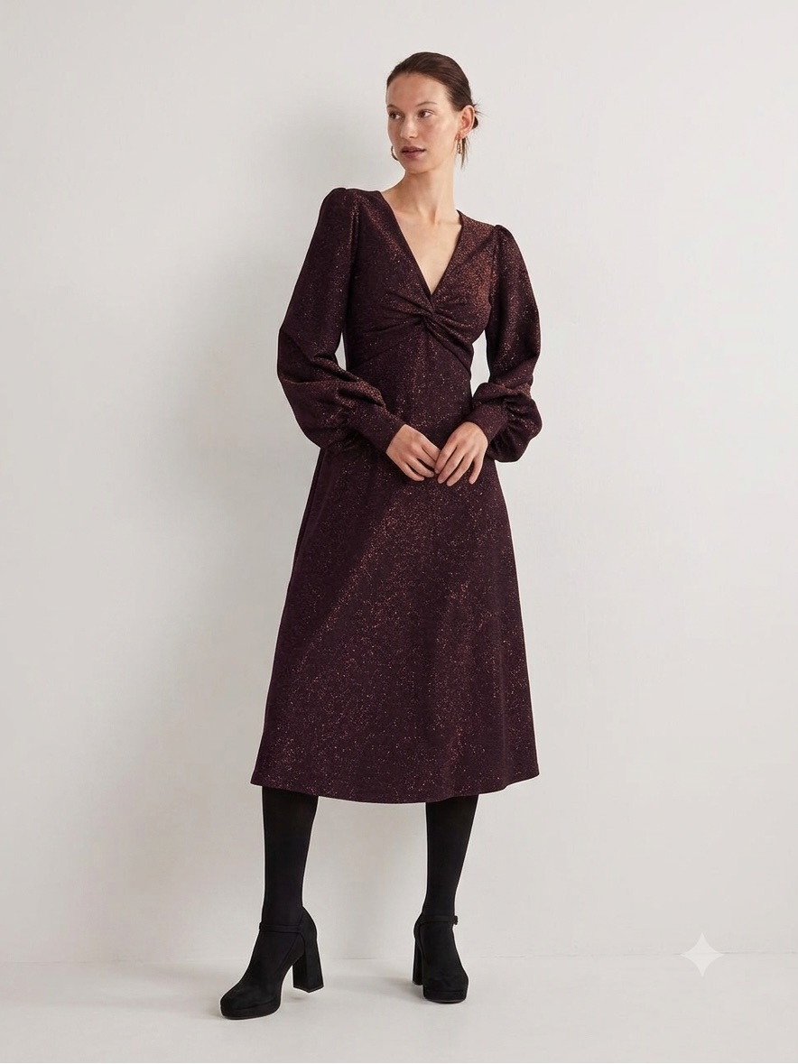 Nwt Boden Sparkle Twist Front Midi Dress | Berry Metallic | Size 14r